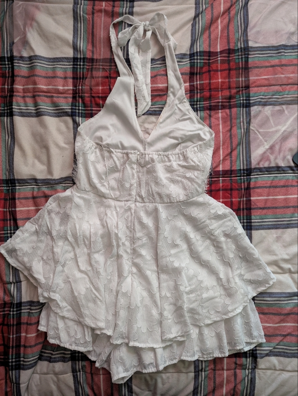 Forever 21 White Lined Skirt with Red Plaid Accent
